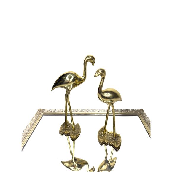 Rare Set of 2 brass flamingos - Netherlands, 1960 - yellow copper bird statues - Picture 1 of 9
